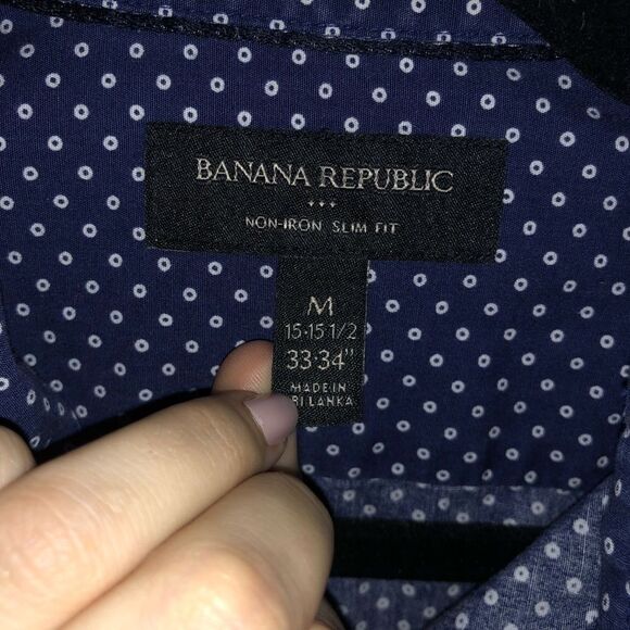 Men's Banana Republic Navy Printed Button Down Shirt - Picture 8 of 8